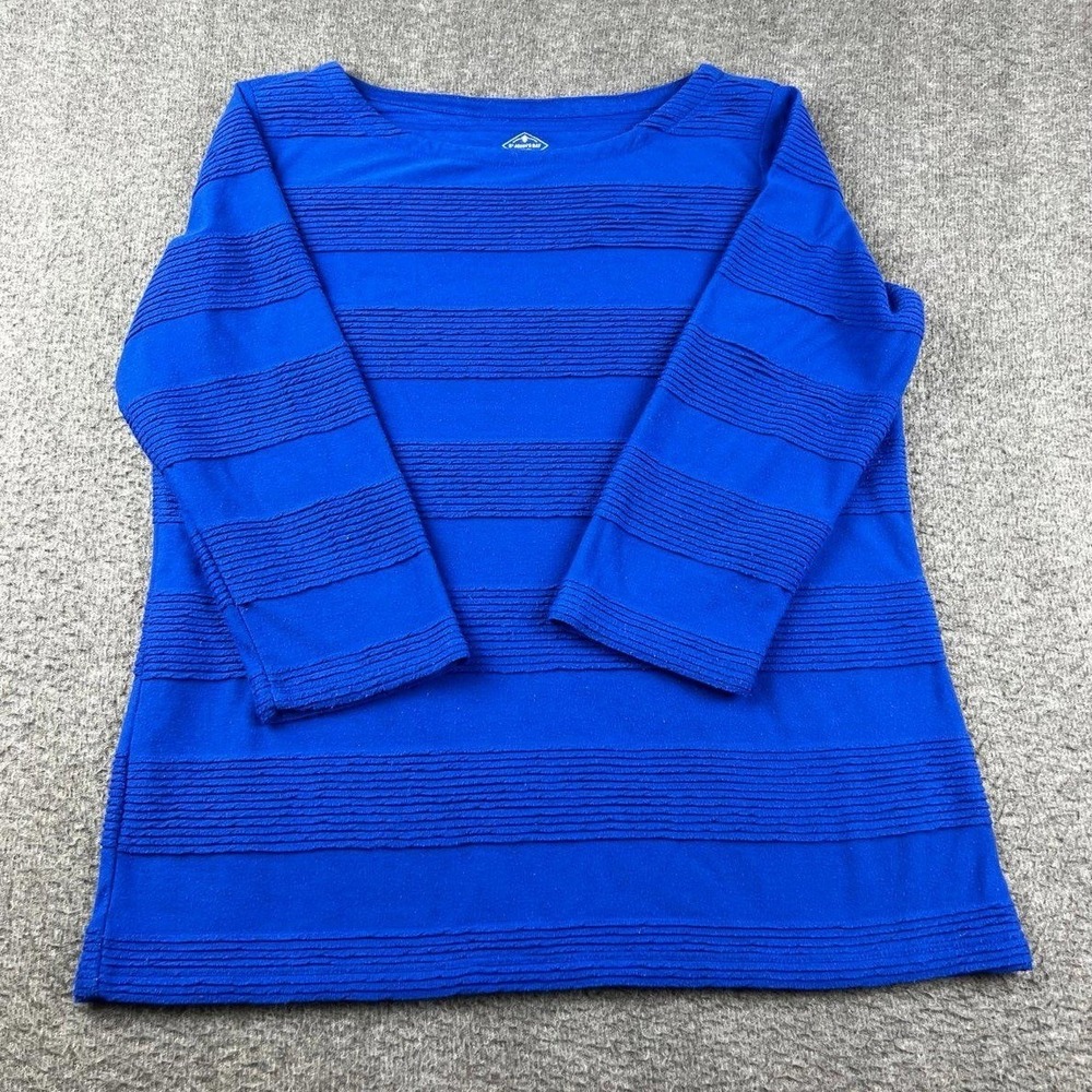 St John's Bay Women's Medium Royal Blue Textured Stripe Boat Neck 3/4 Sleeve Top
